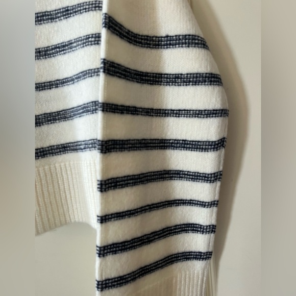 Steve Madden Navy and White Designer Collar Striped Sweater Women’s Medium - Picture 3 of 15